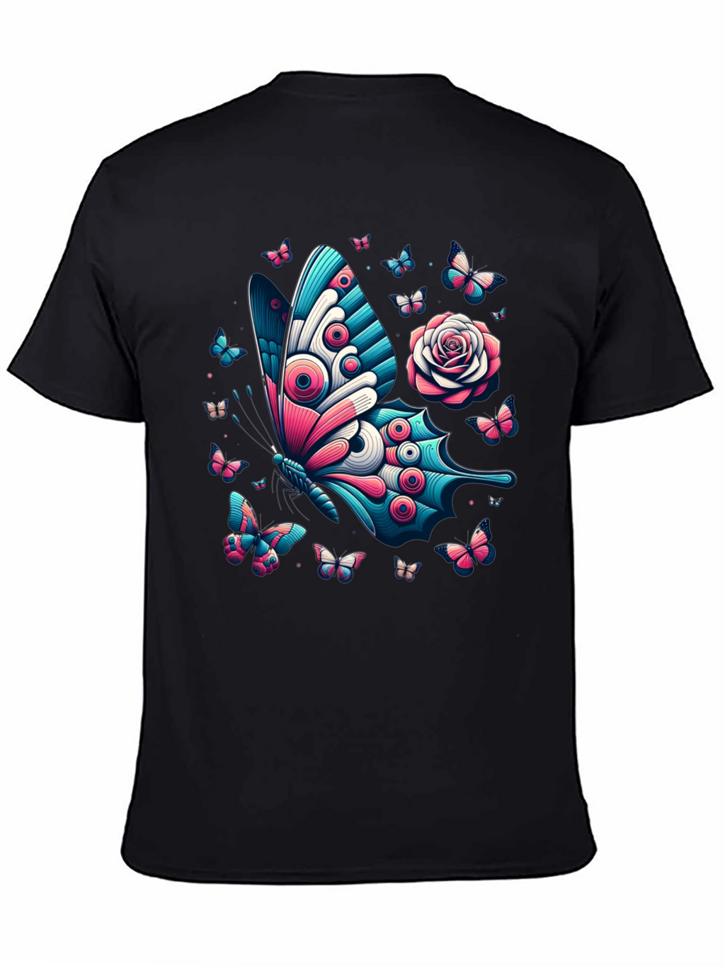 Butterfly & Rose Graphic Print Tee - Black
