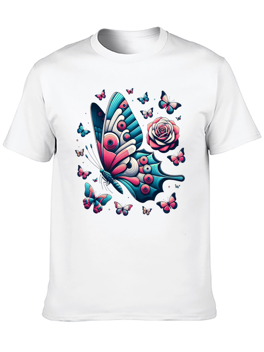 Butterfly & Rose Graphic Print Tee - Black