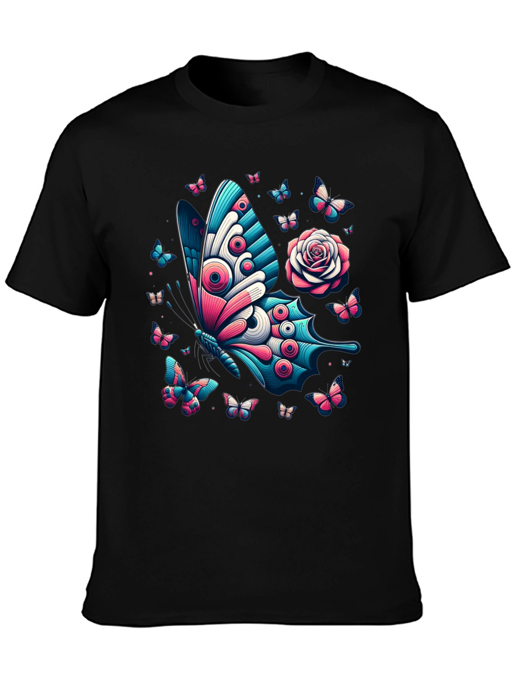 Butterfly & Rose Graphic Print Tee - Black