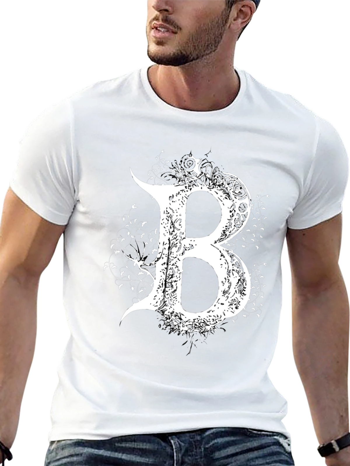 Gothic Letter B T-Shirt - Elegant Dark Style Tee