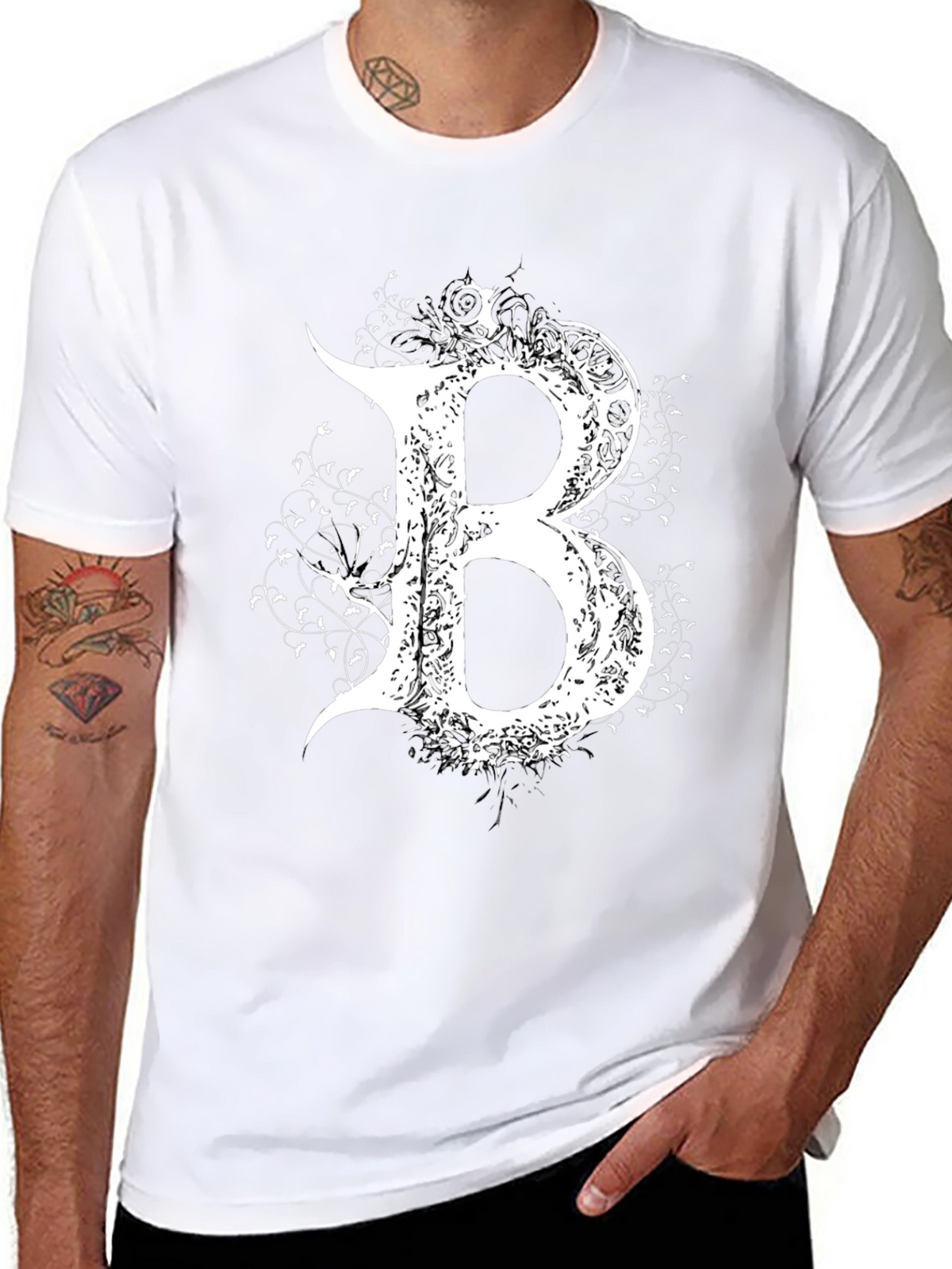 Gothic Letter B T-Shirt - Elegant Dark Style Tee