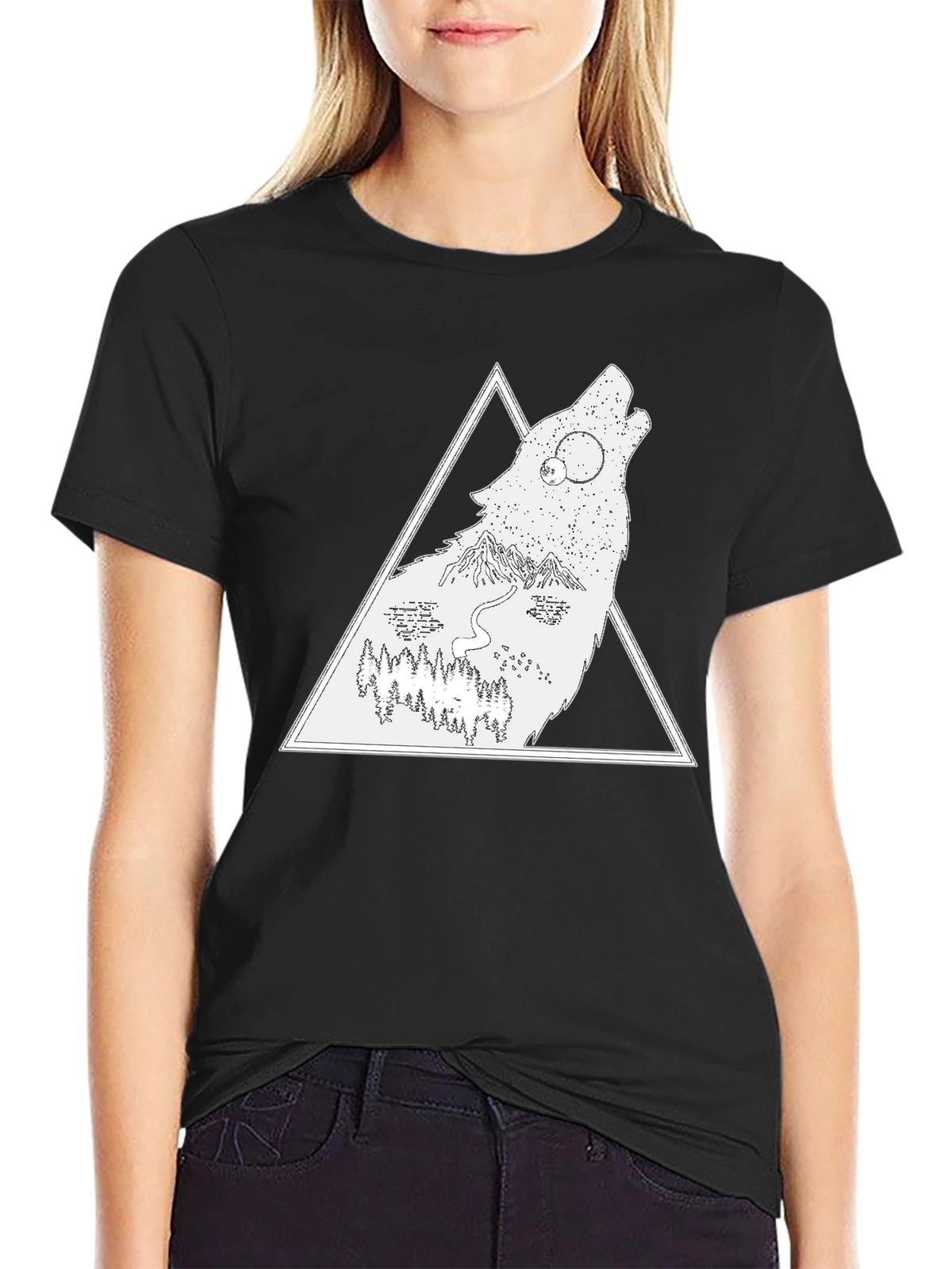 Wolf Nature Scene Graphic Tee - Black