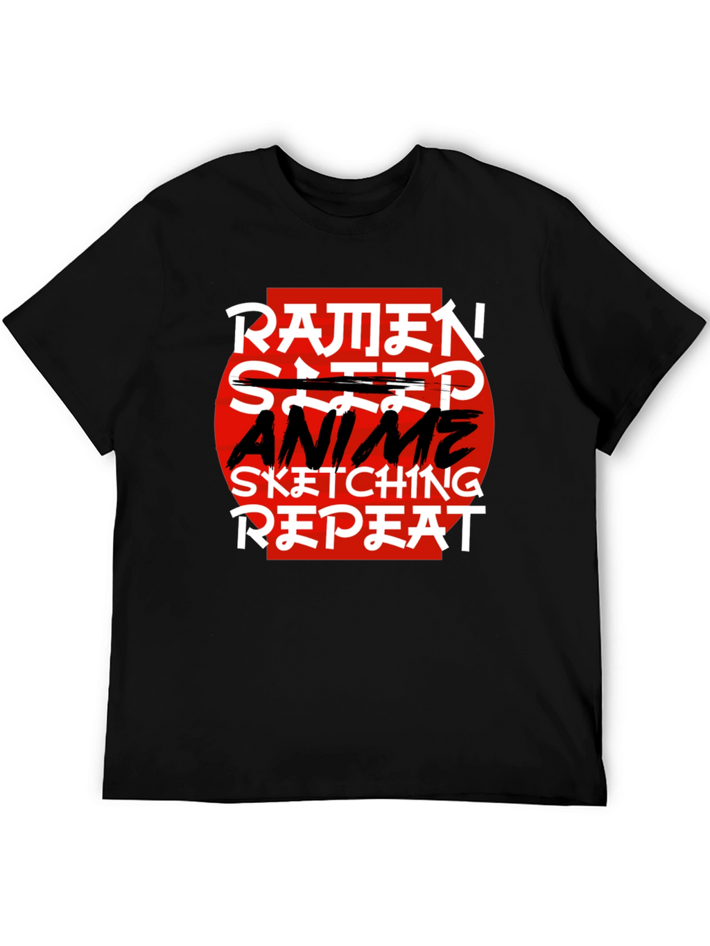 Ramen Anime Sketching Repeat Black T-Shirt
