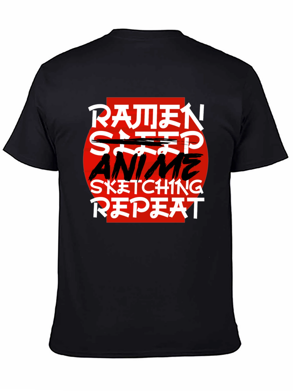Ramen Anime Sketching Repeat Black T-Shirt