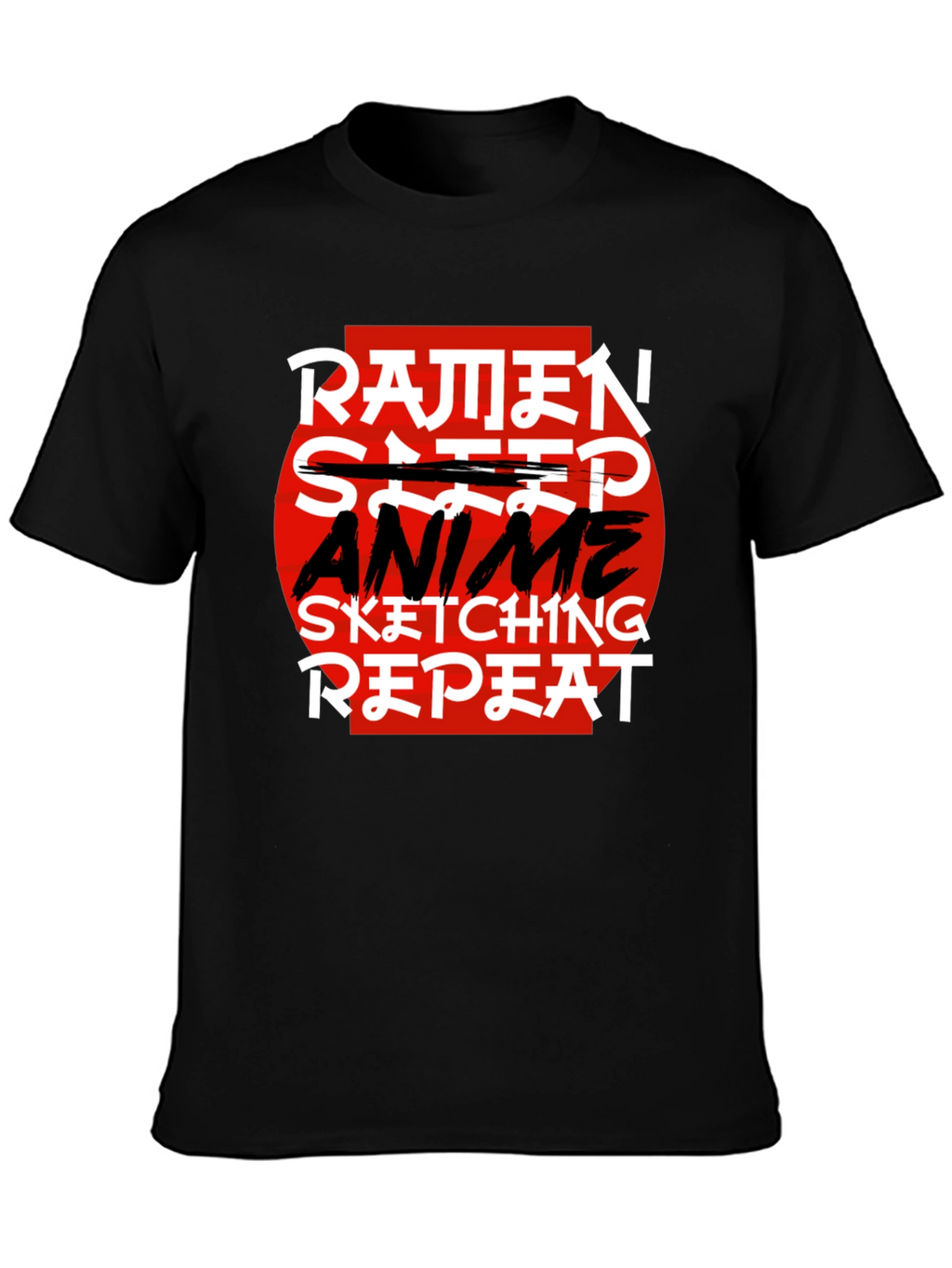 Ramen Anime Sketching Repeat Black T-Shirt