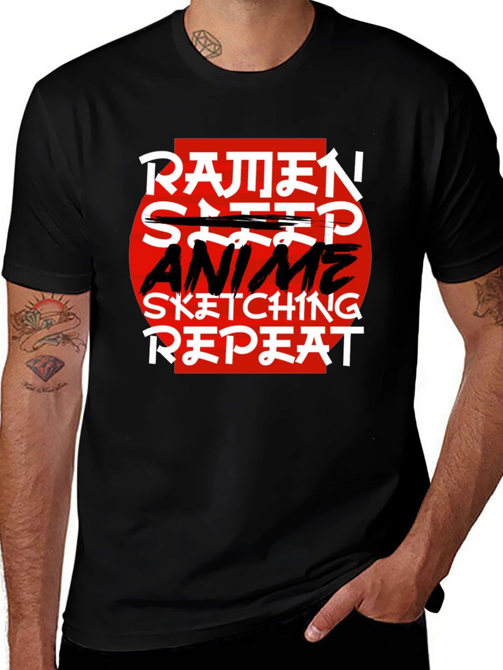 Ramen Anime Sketching Repeat Black T-Shirt