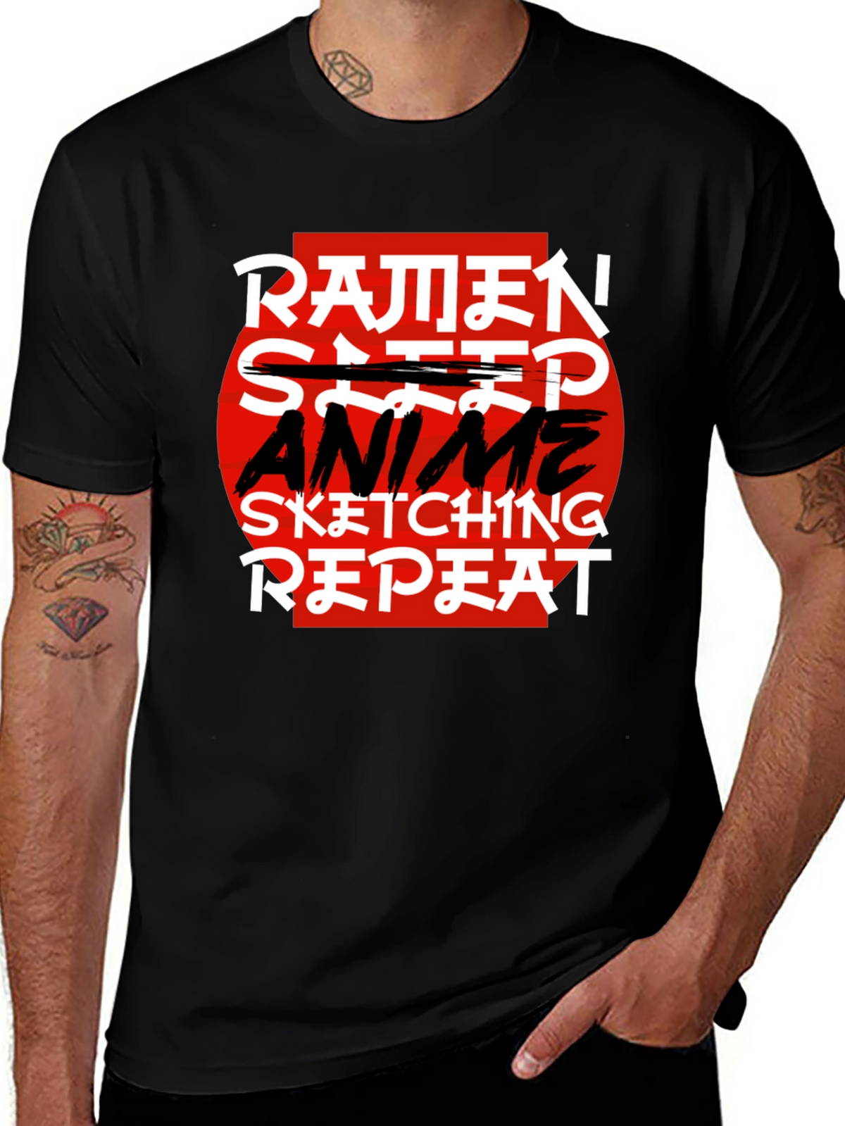 Ramen Anime Sketching Repeat Black T-Shirt