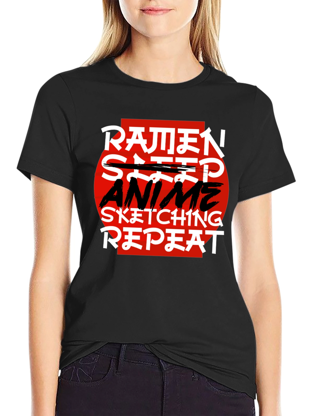 Ramen Anime Sketching Repeat Black T-Shirt
