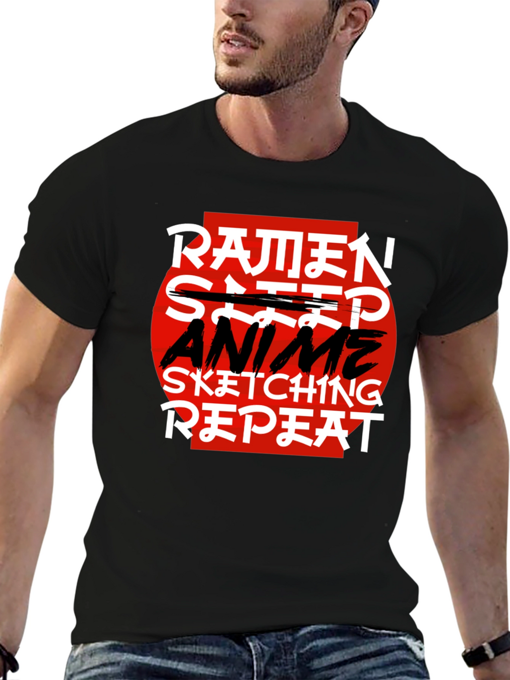 Ramen Anime Sketching Repeat Black T-Shirt
