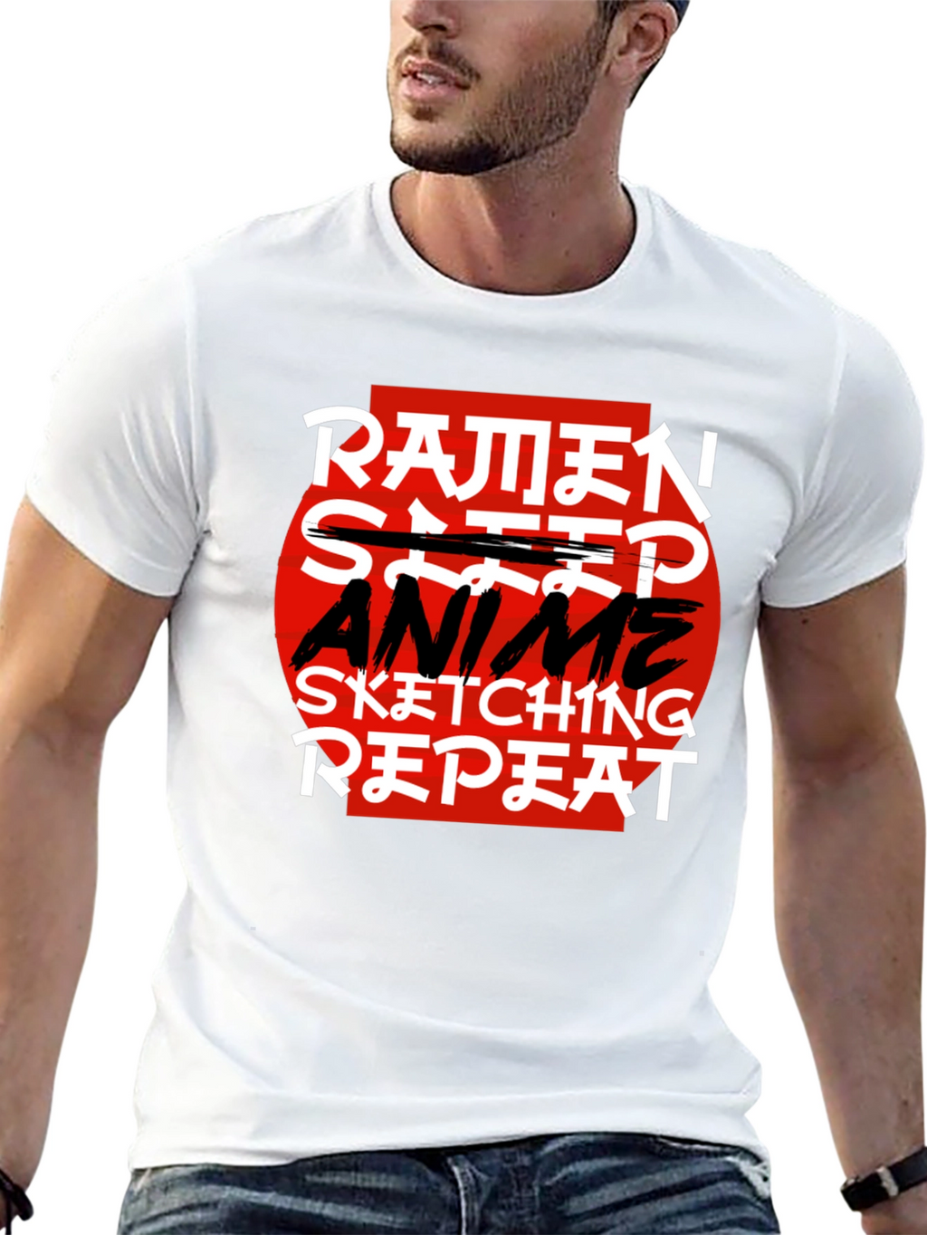 Ramen Anime Sketching Repeat Black T-Shirt