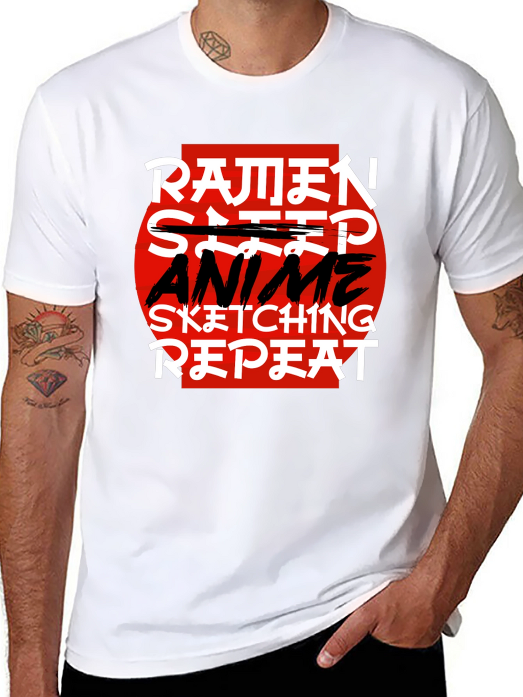 Ramen Anime Sketching Repeat Black T-Shirt