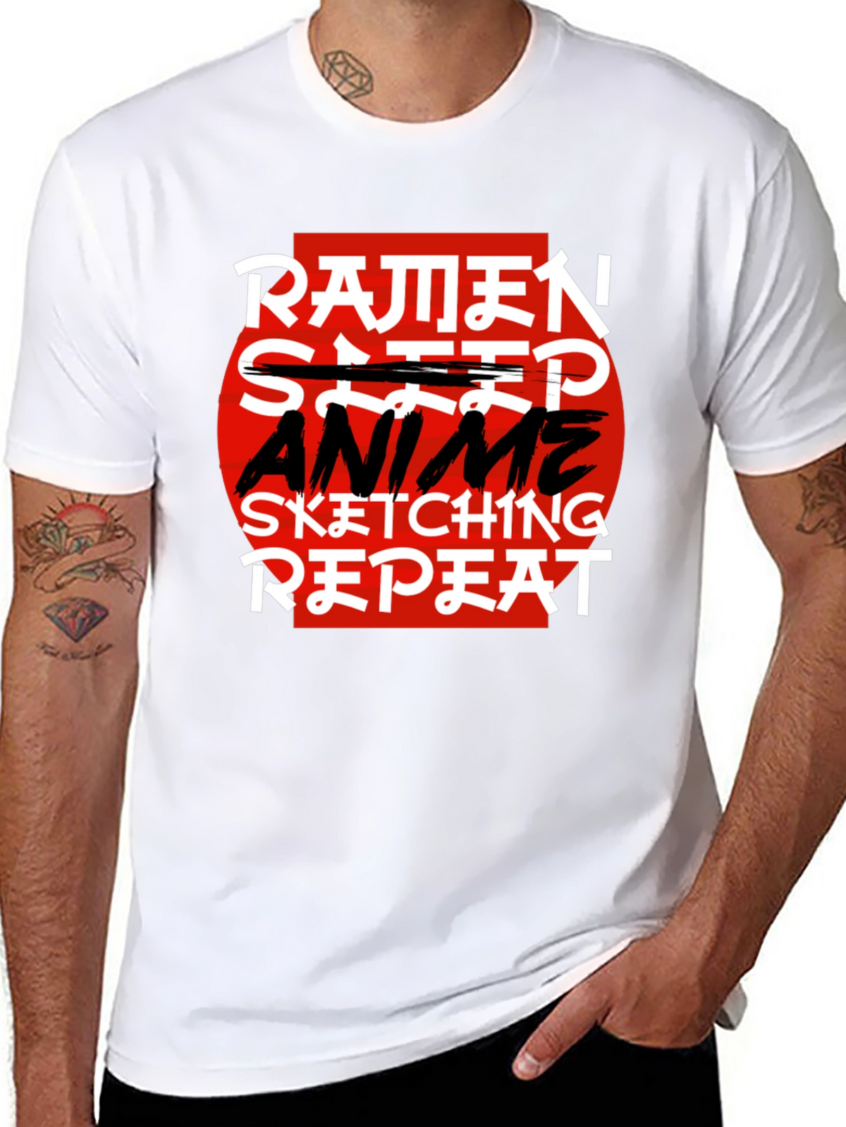 Ramen Anime Sketching Repeat Black T-Shirt