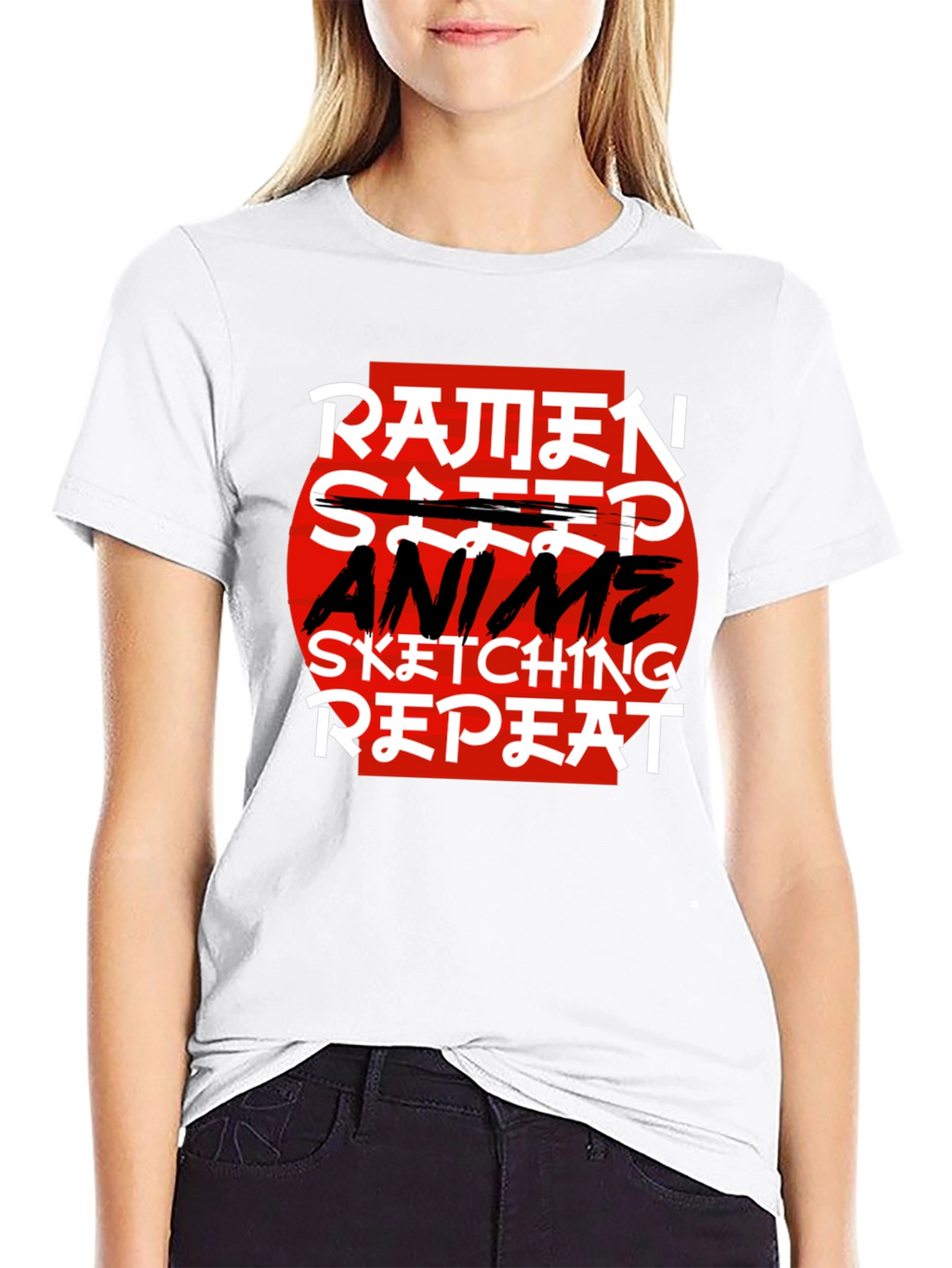 Ramen Anime Sketching Repeat Black T-Shirt