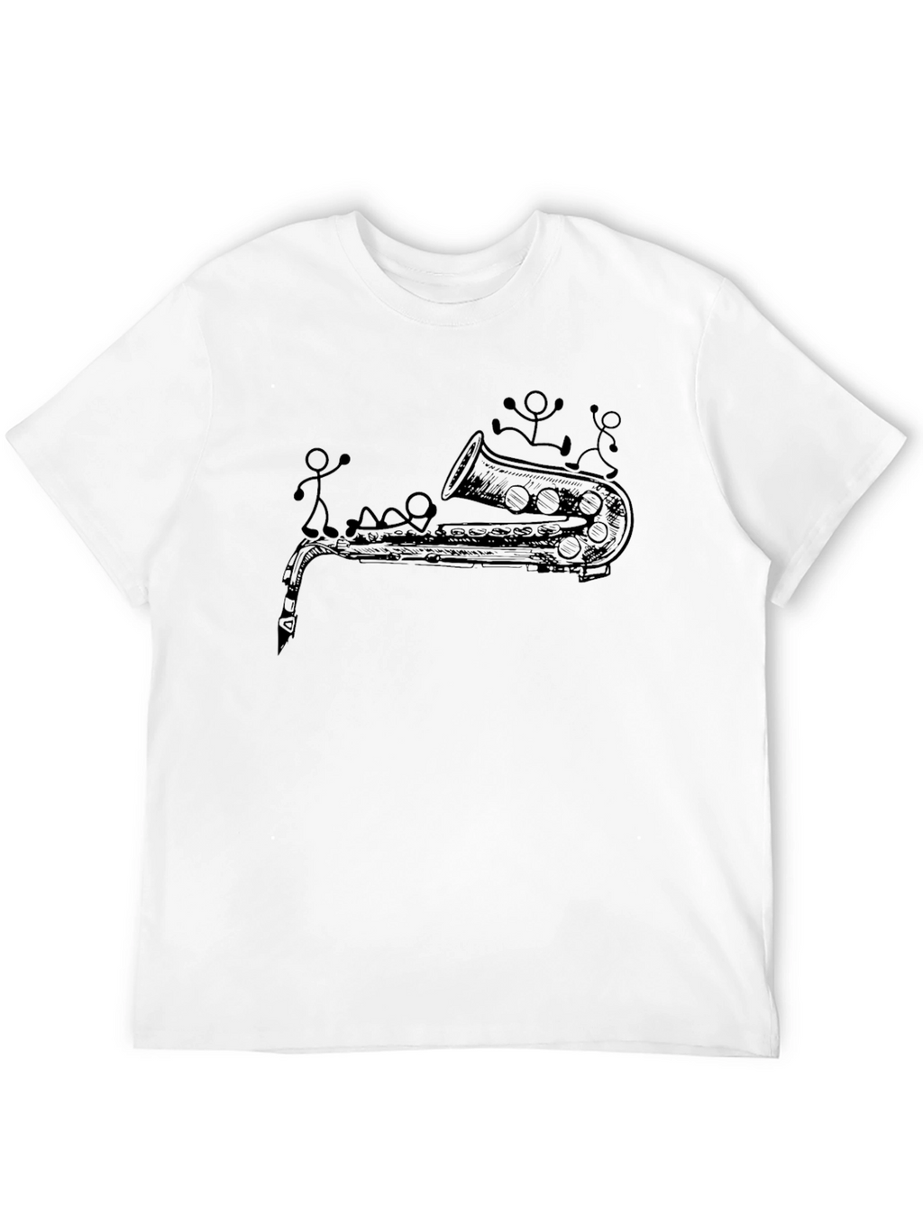 Saxophone & Stick Figures Graphic T-Shirt
