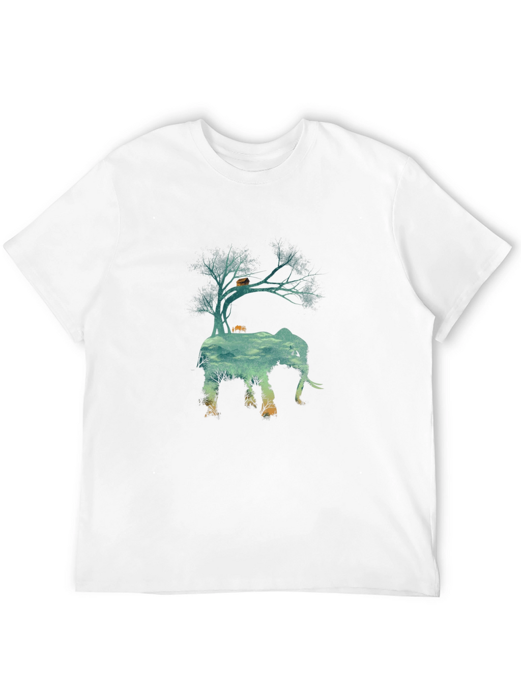 Nature Elephant Graphic Tee - Black Crew Neck T-Shirt