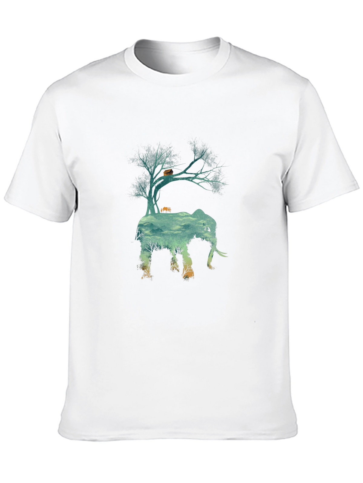 Nature Elephant Graphic Tee - Black Crew Neck T-Shirt