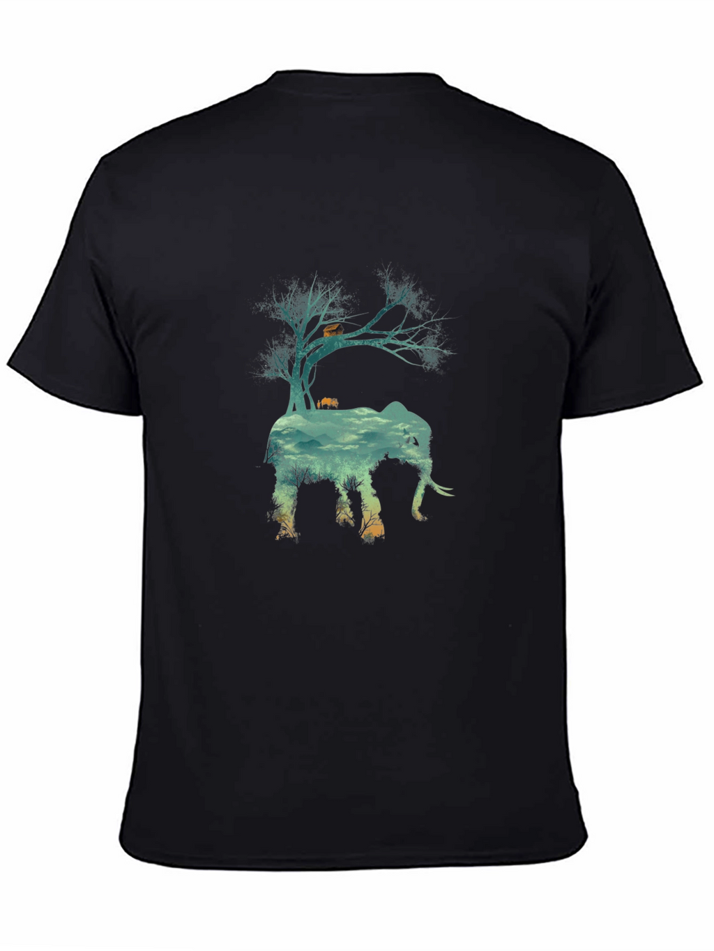 Nature Elephant Graphic Tee - Black Crew Neck T-Shirt