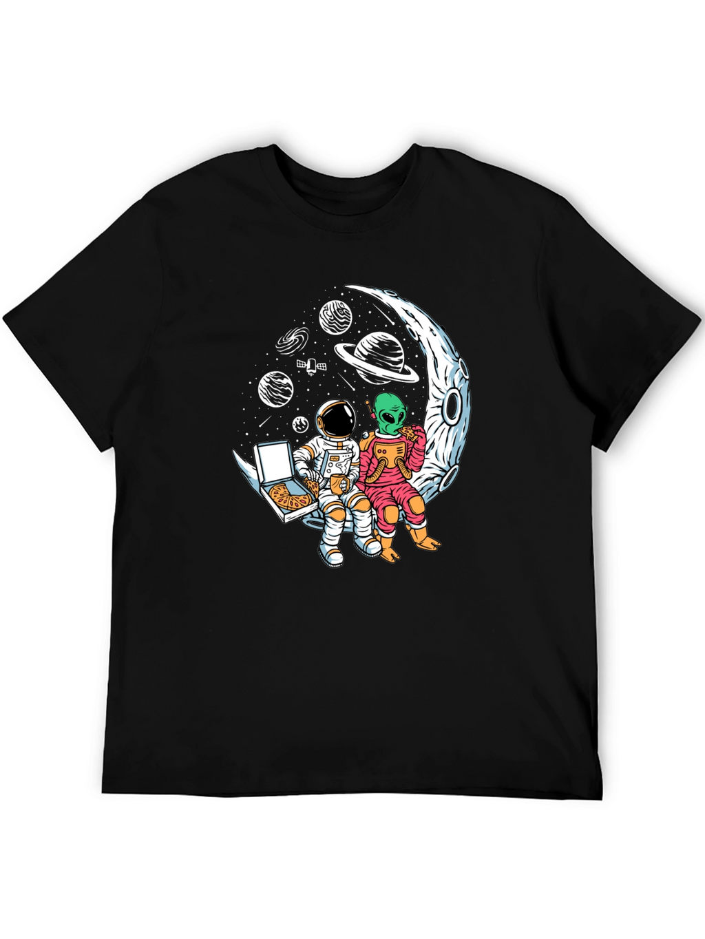 Astronaut & Alien Pizza Moon Graphic Tee