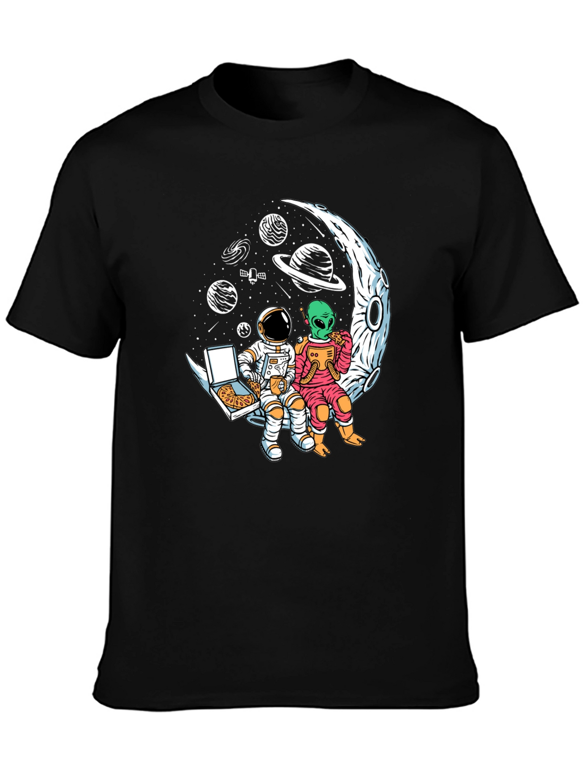 Astronaut & Alien Pizza Moon Graphic Tee