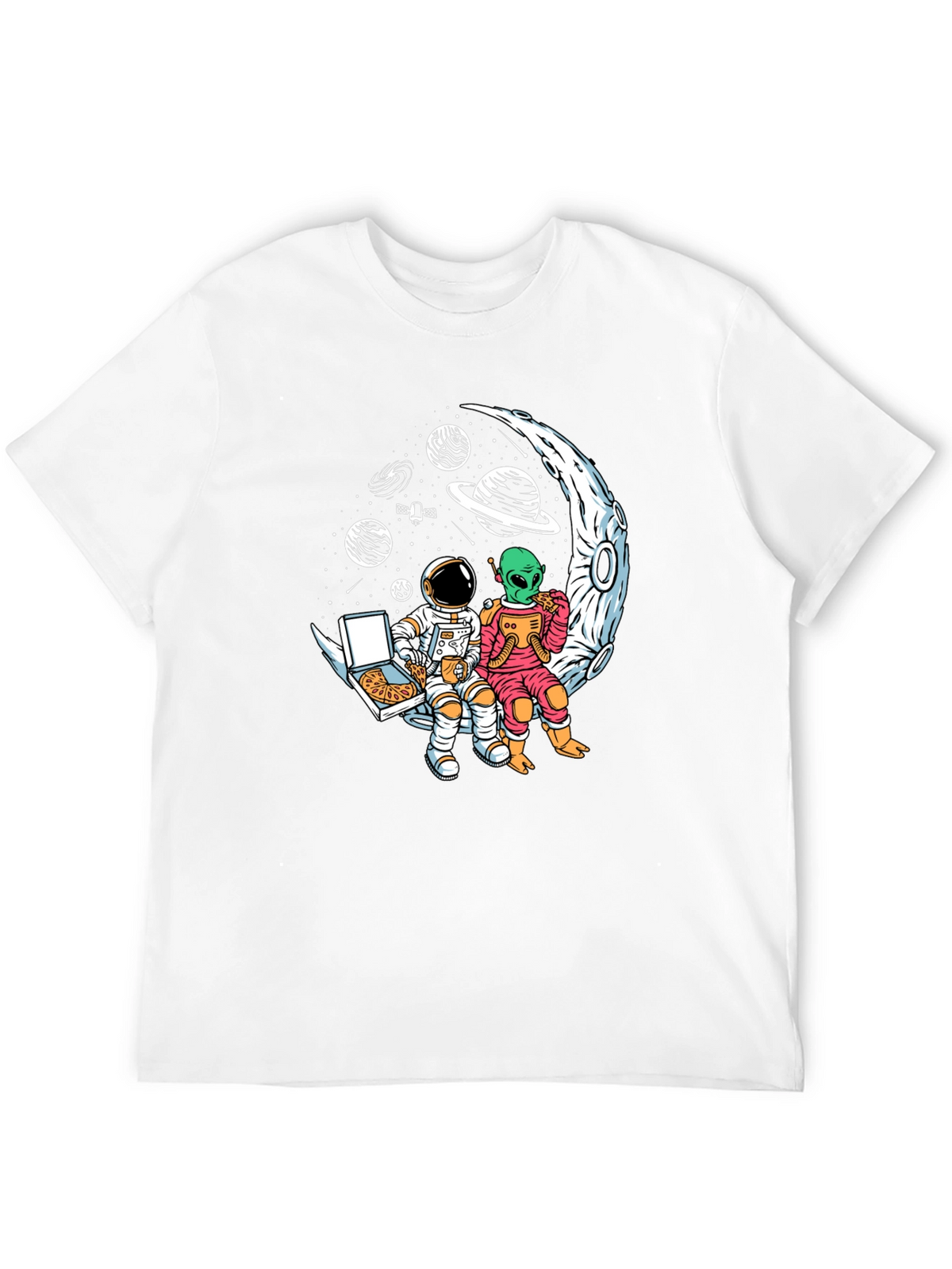Astronaut & Alien Pizza Moon Graphic Tee