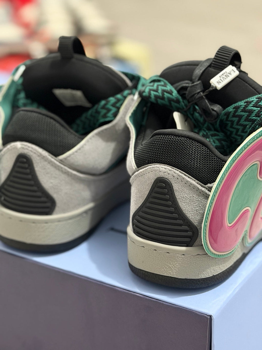 ✨ Iconic Lanvin Curb Low-Top Skate Sneakers - Green Pink Leather Mesh Statement Shoes