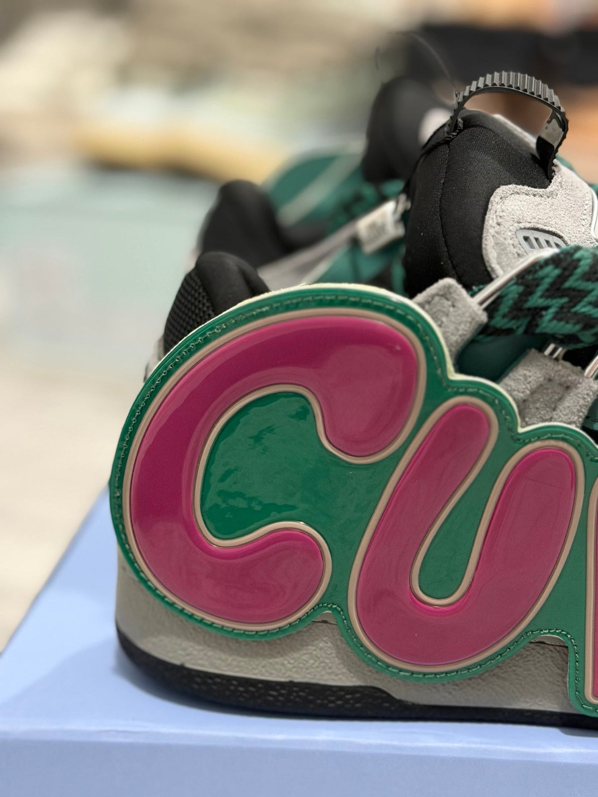✨ Iconic Lanvin Curb Low-Top Skate Sneakers - Green Pink Leather Mesh Statement Shoes