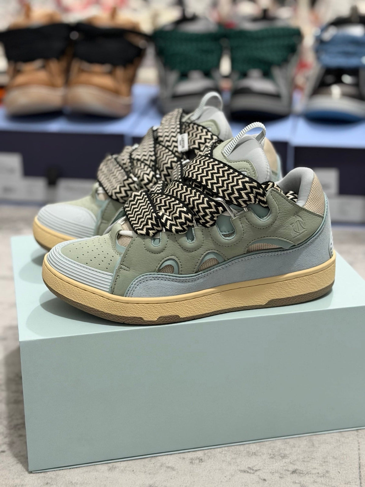 🌿 Trendy Lanvin Curb Low-Top Skate Sneakers - Sage Green Leather Suede Mesh Head-Turners