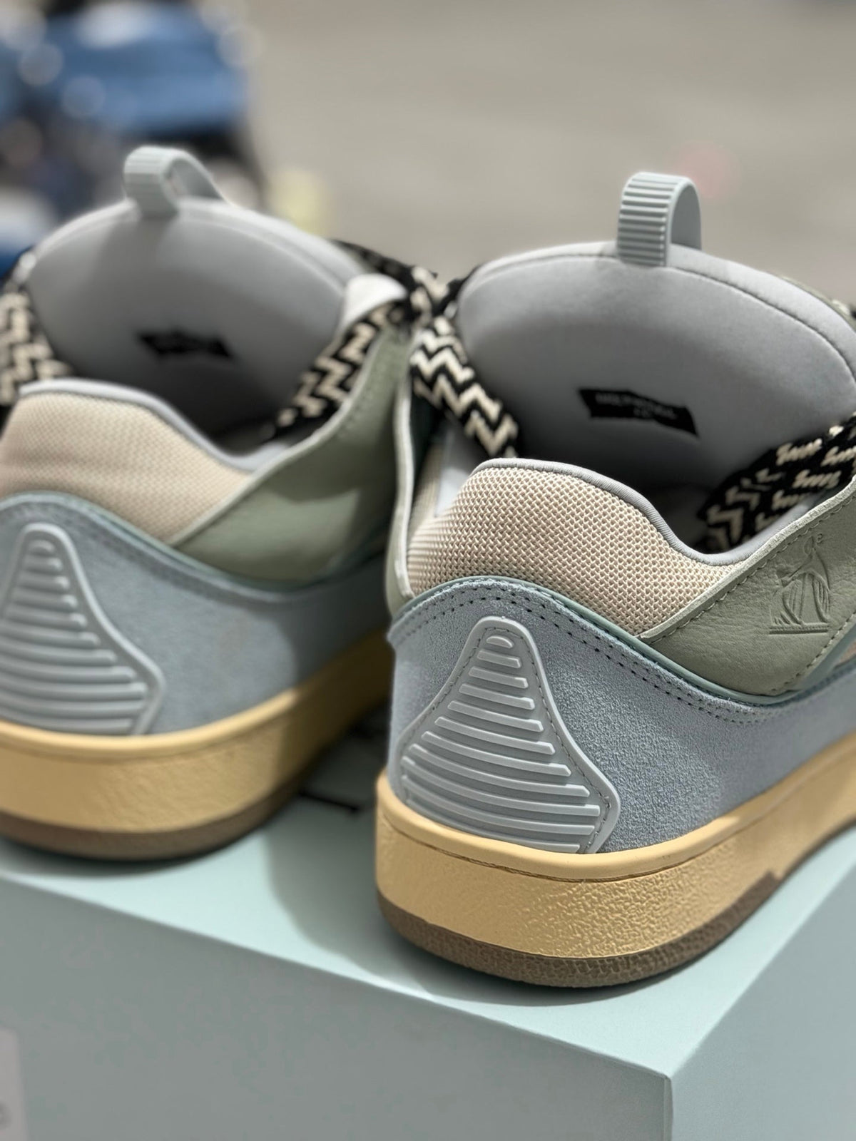 🌿 Trendy Lanvin Curb Low-Top Skate Sneakers - Sage Green Leather Suede Mesh Head-Turners