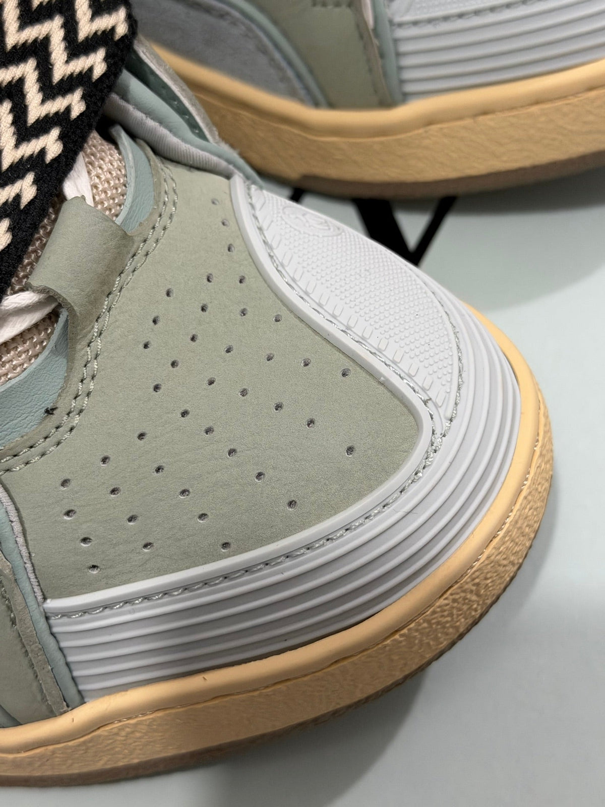 🌿 Trendy Lanvin Curb Low-Top Skate Sneakers - Sage Green Leather Suede Mesh Head-Turners