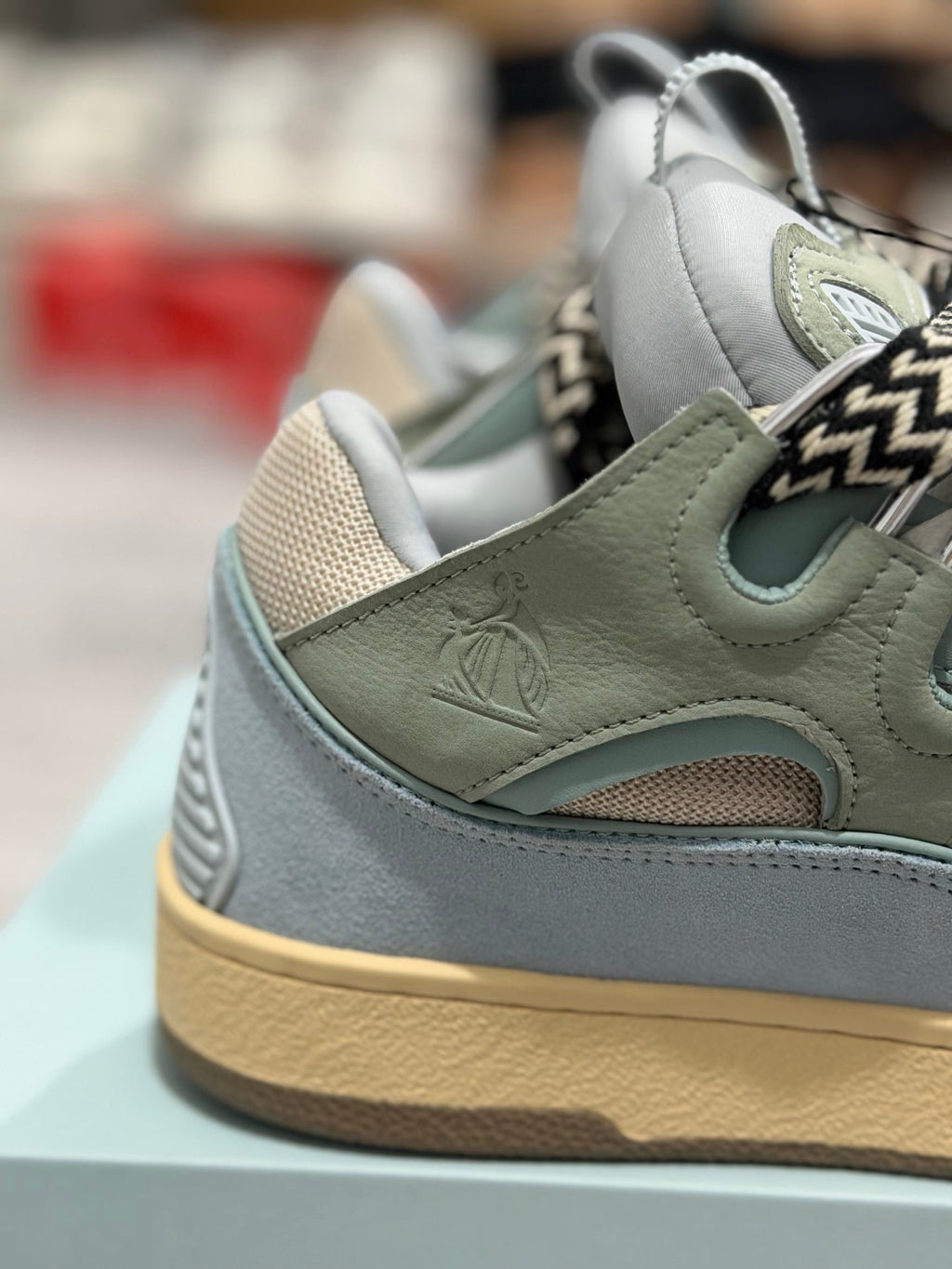 🌿 Trendy Lanvin Curb Low-Top Skate Sneakers - Sage Green Leather Suede Mesh Head-Turners
