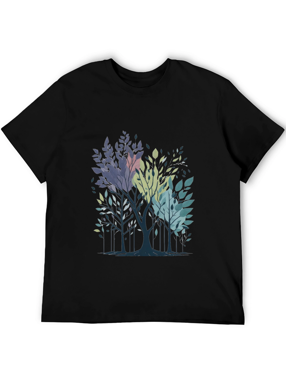 Abstract Trees Graphic Print Black T-Shirt