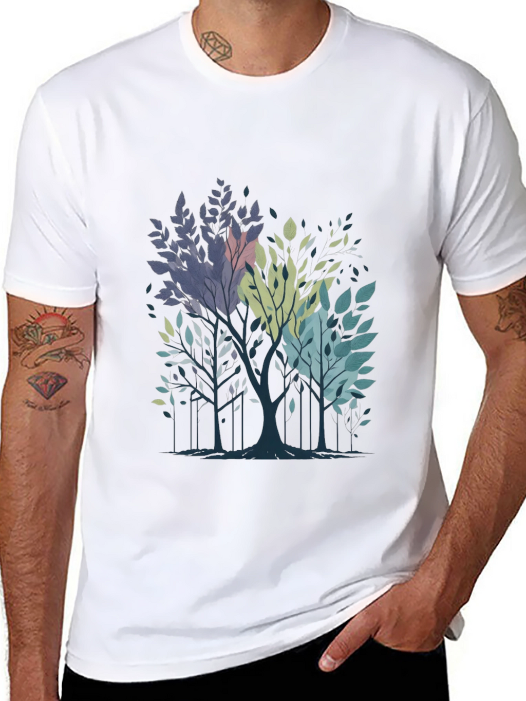 Abstract Trees Graphic Print Black T-Shirt