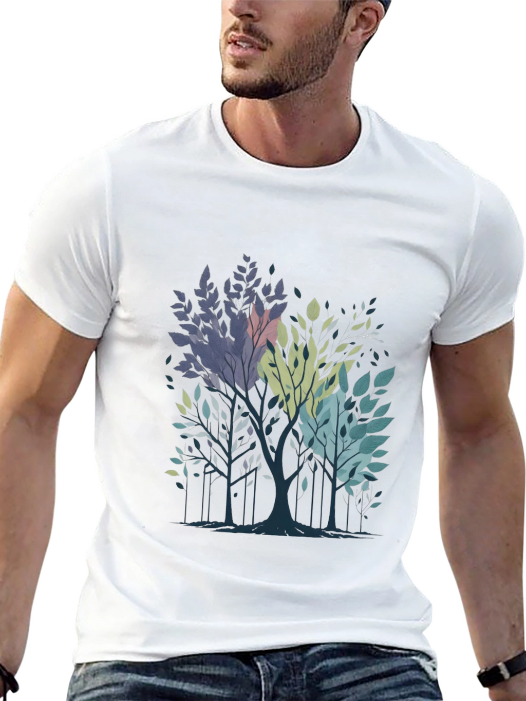 Abstract Trees Graphic Print Black T-Shirt