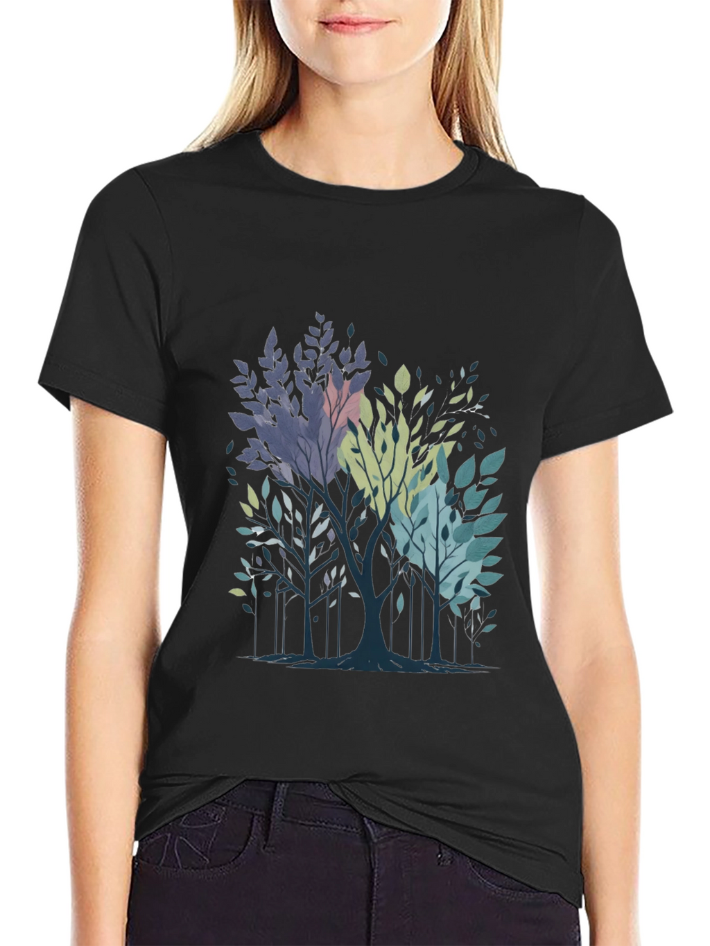 Abstract Trees Graphic Print Black T-Shirt