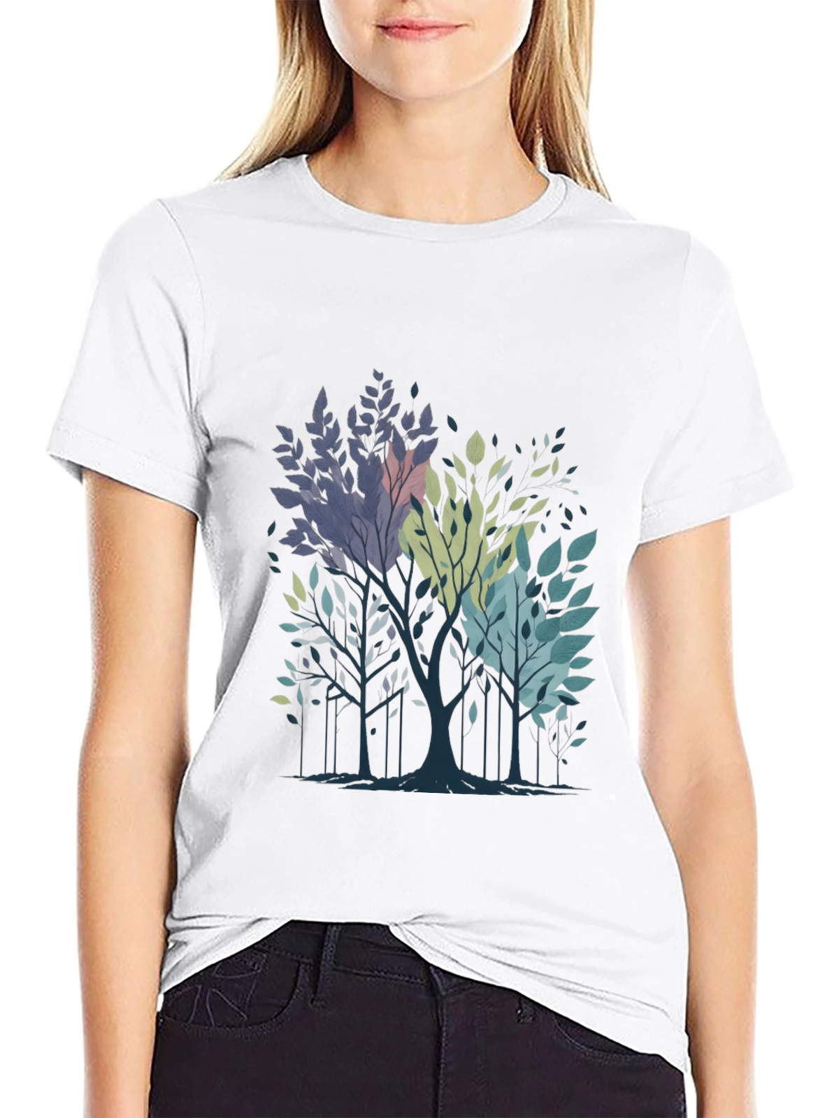 Abstract Trees Graphic Print Black T-Shirt