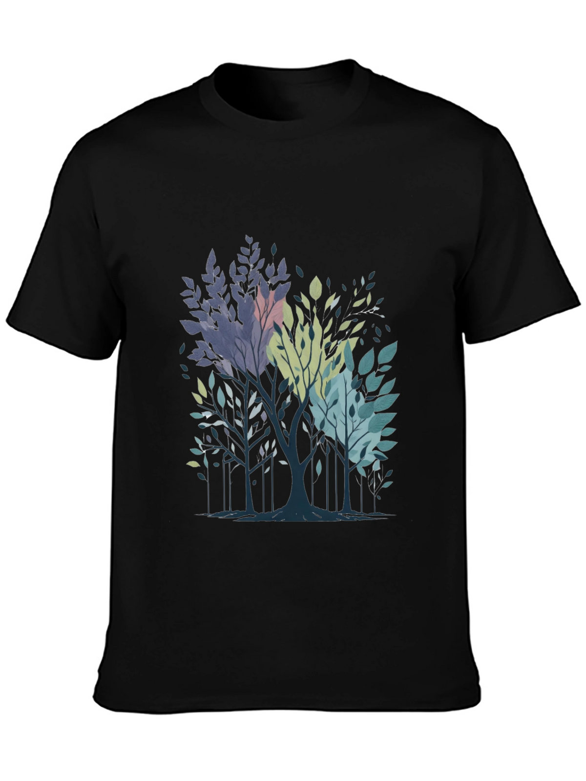 Abstract Trees Graphic Print Black T-Shirt