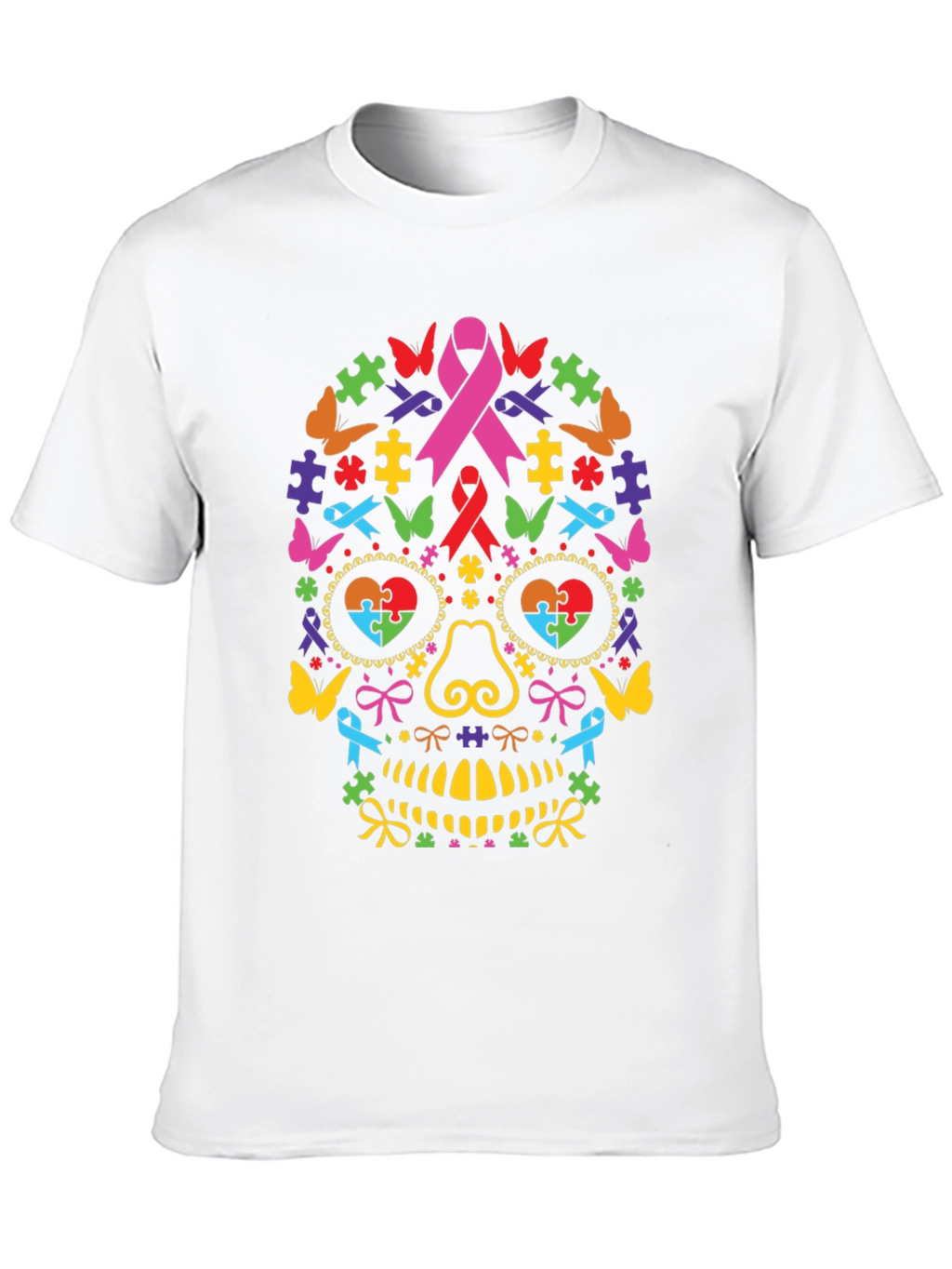 Autism Awareness Ribbon Sugar Skull Graphic Tee