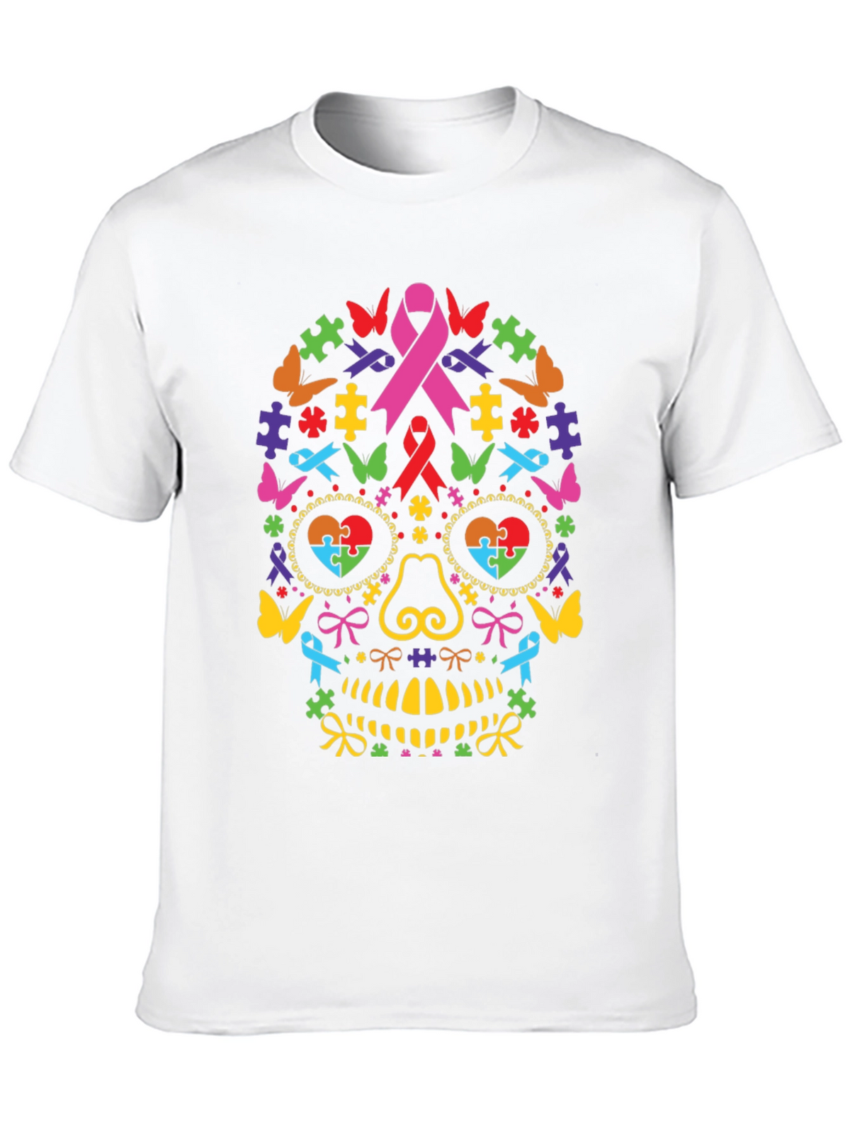 Autism Awareness Ribbon Sugar Skull Graphic Tee
