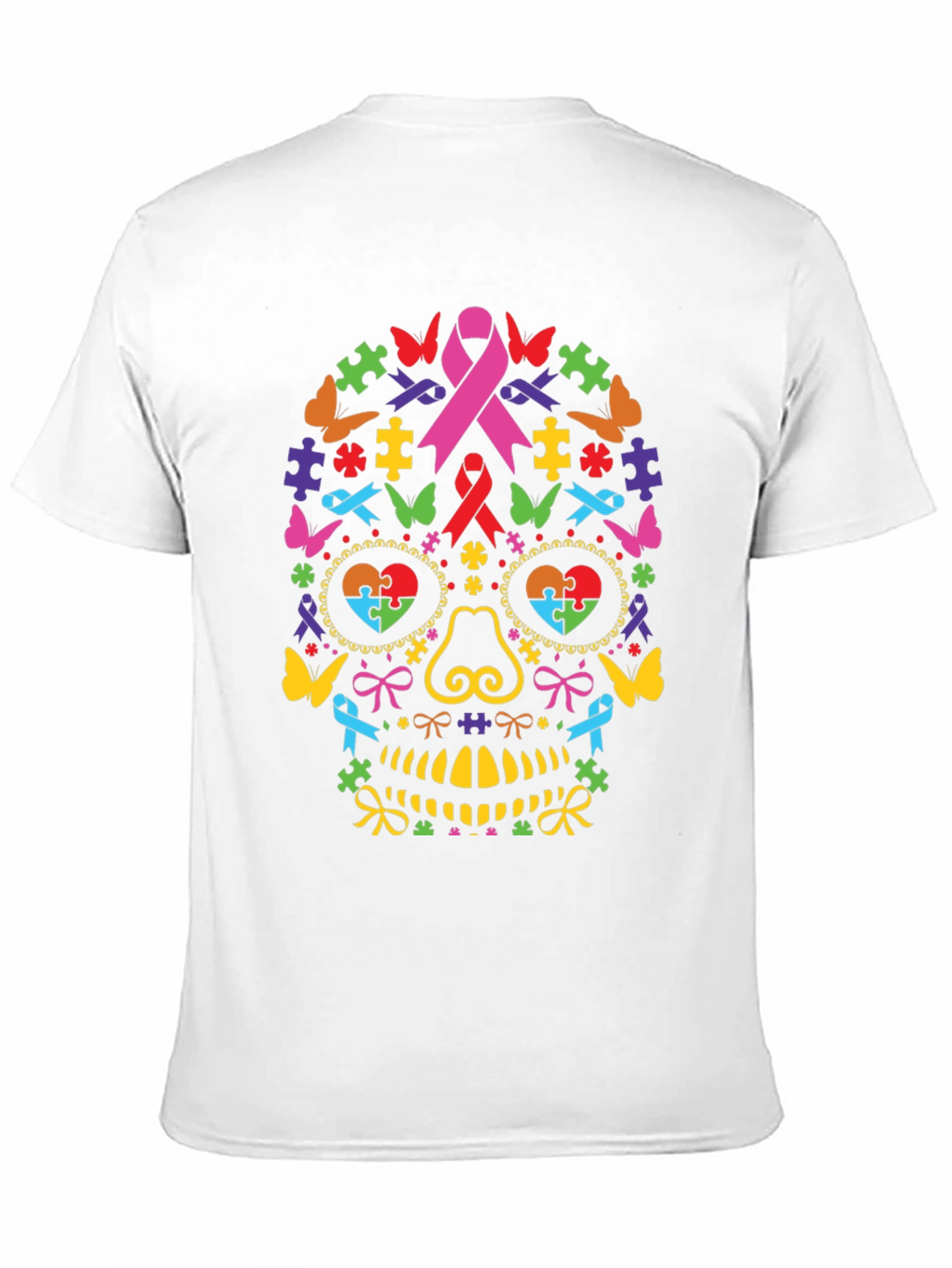 Autism Awareness Ribbon Sugar Skull Graphic Tee