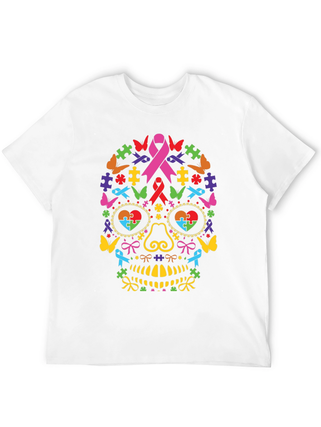Autism Awareness Ribbon Sugar Skull Graphic Tee