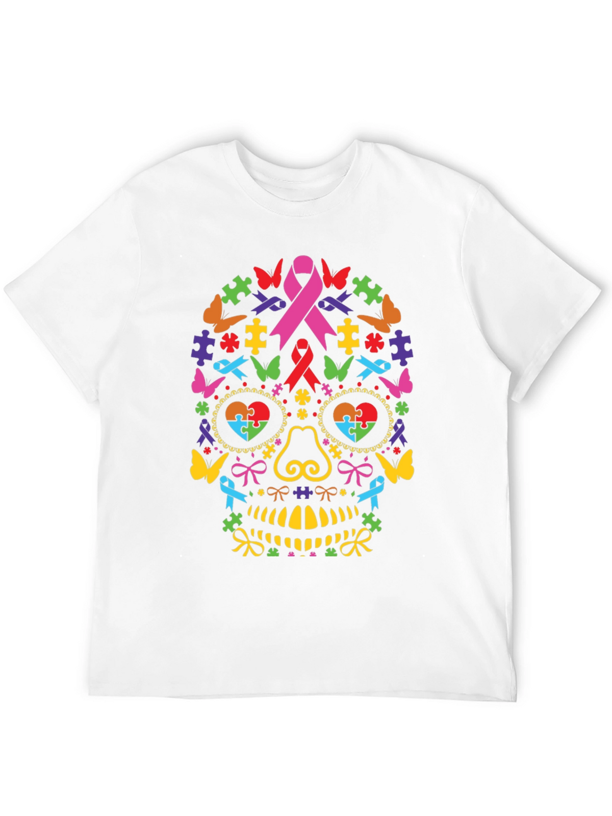 Autism Awareness Ribbon Sugar Skull Graphic Tee