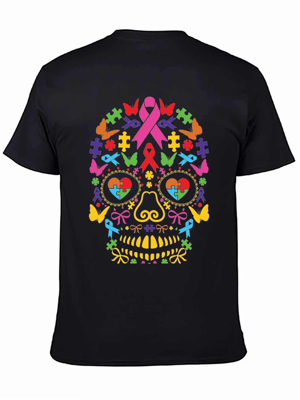 Autism Awareness Ribbon Sugar Skull Graphic Tee