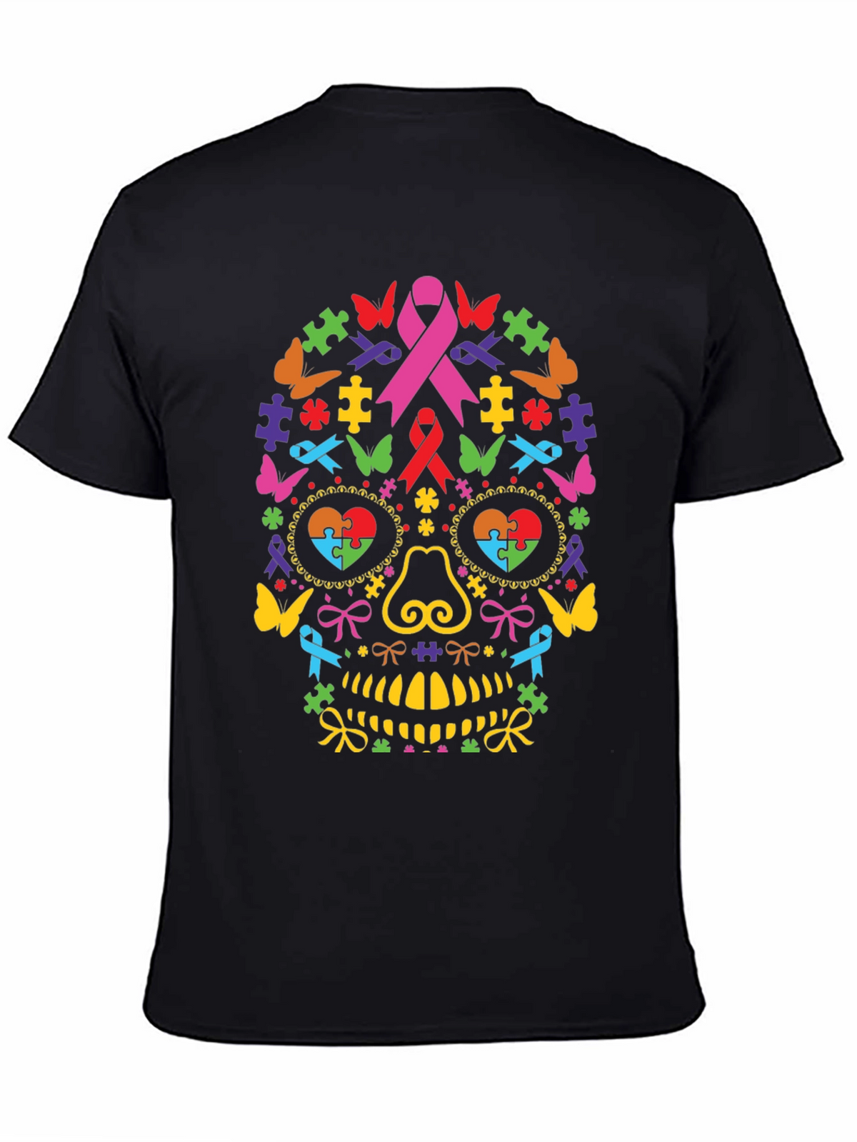 Autism Awareness Ribbon Sugar Skull Graphic Tee