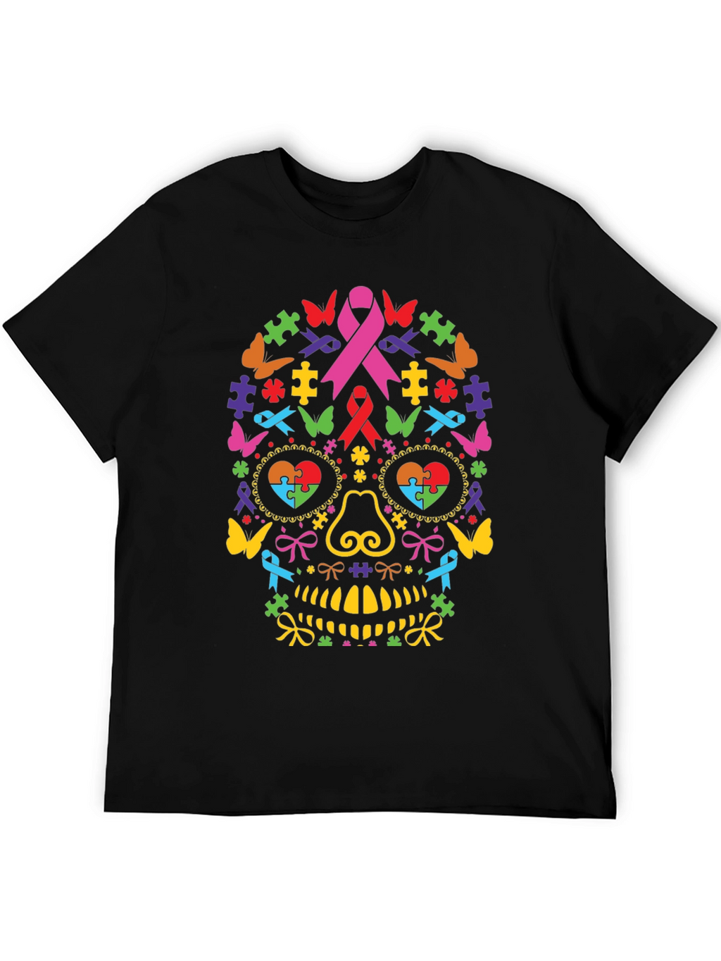 Autism Awareness Ribbon Sugar Skull Graphic Tee