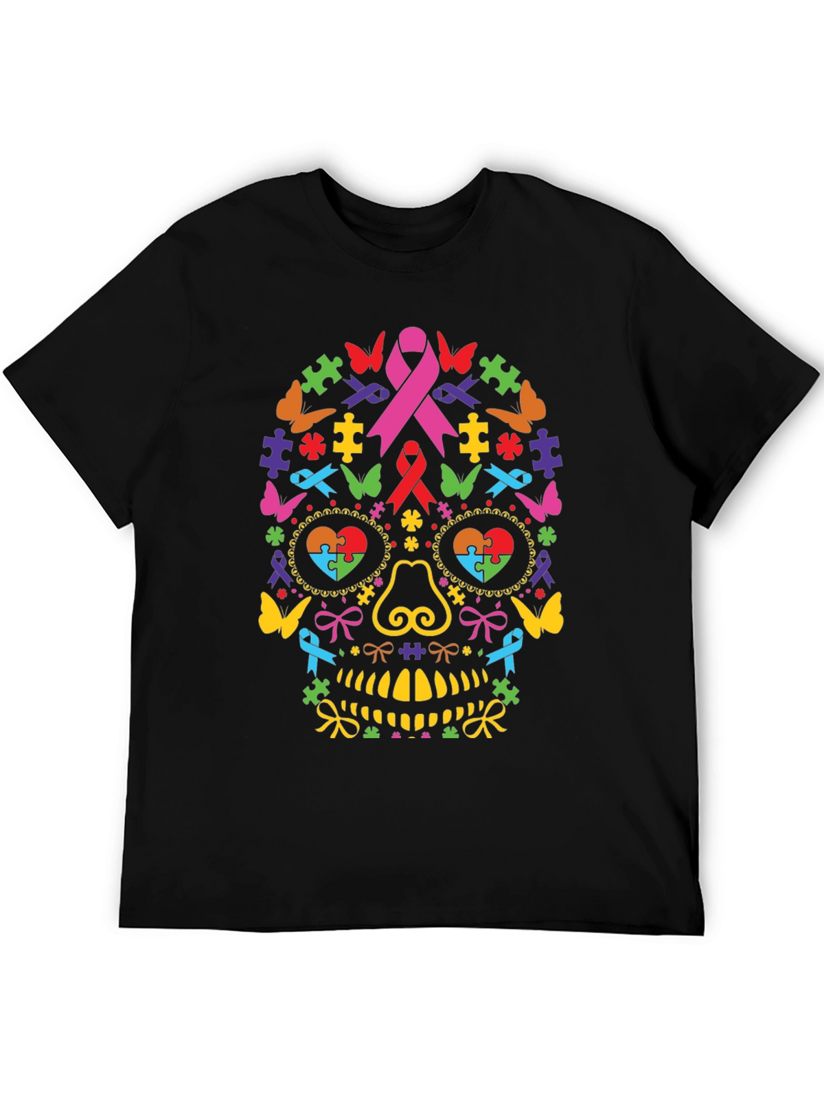 Autism Awareness Ribbon Sugar Skull Graphic Tee