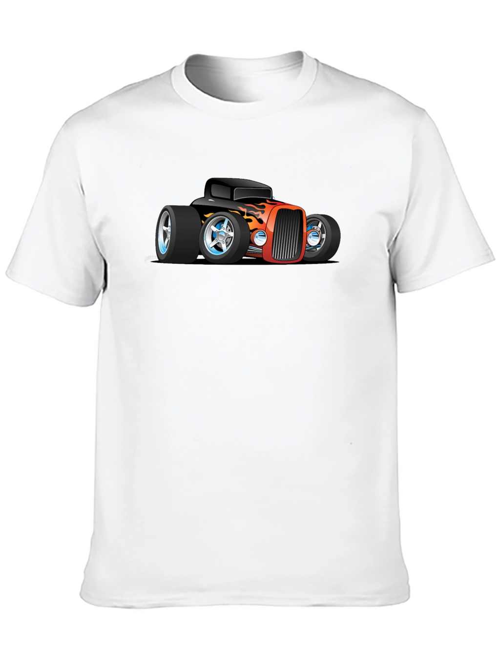 Cartoon Hot Rod Car Graphic Black T-Shirt