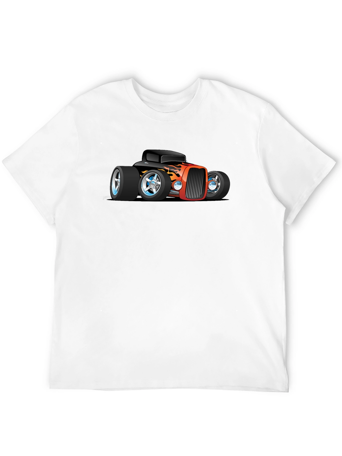 Cartoon Hot Rod Car Graphic Black T-Shirt