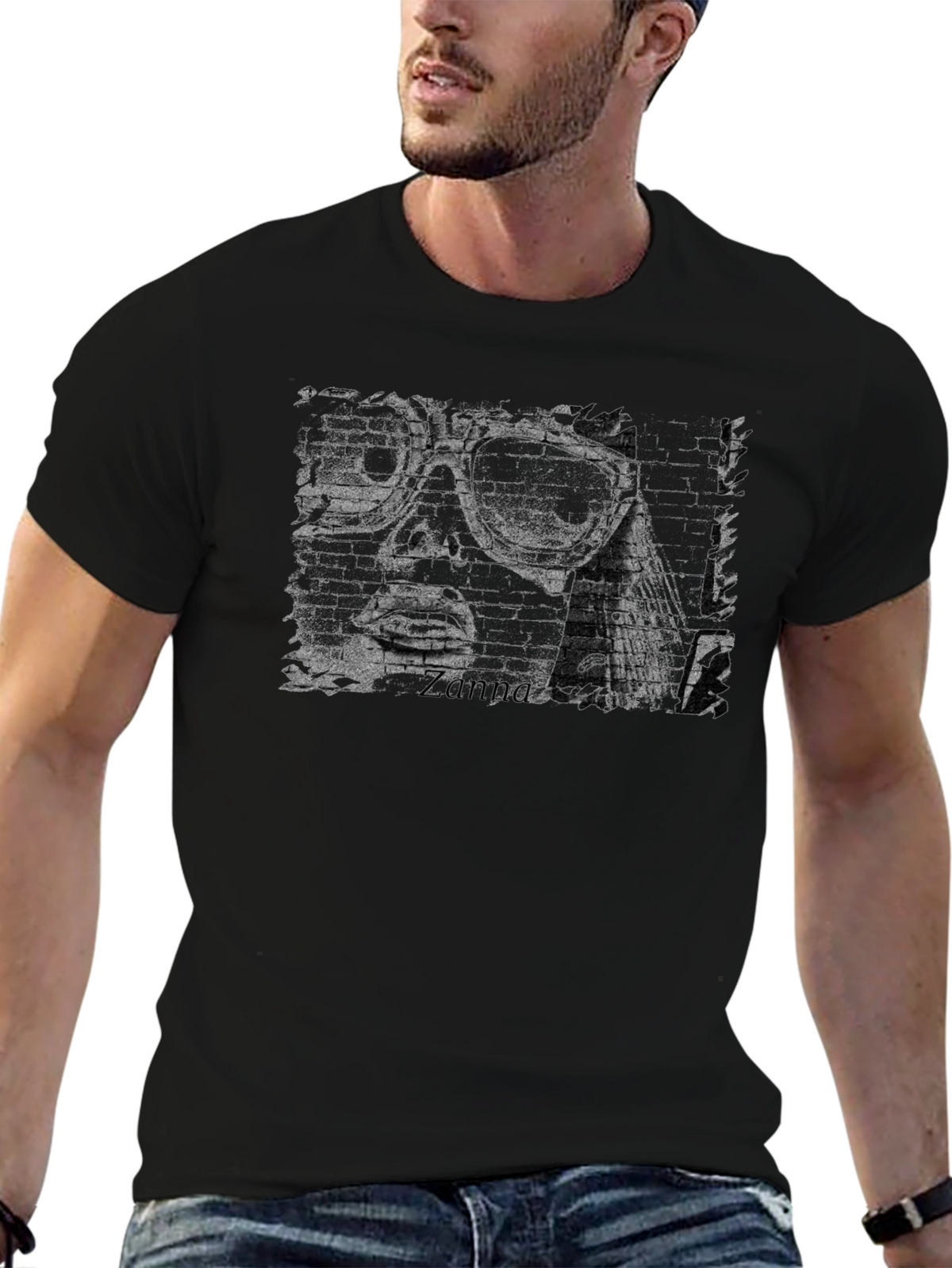 Distressed Graphic Tee - Cool Retro Brick Face