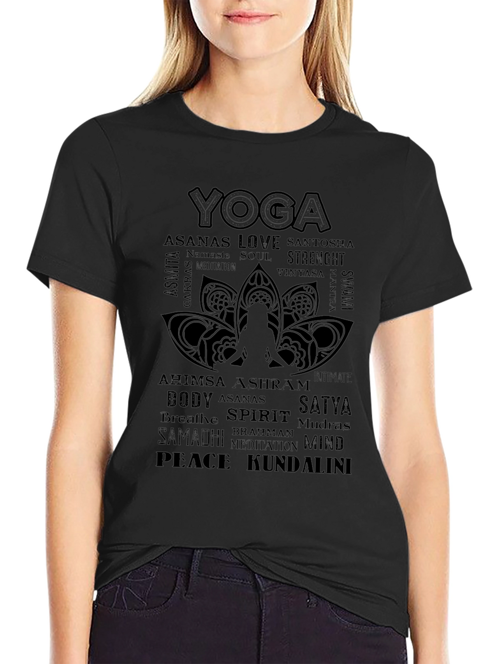 Yoga Word Art Graphic Tee - Black