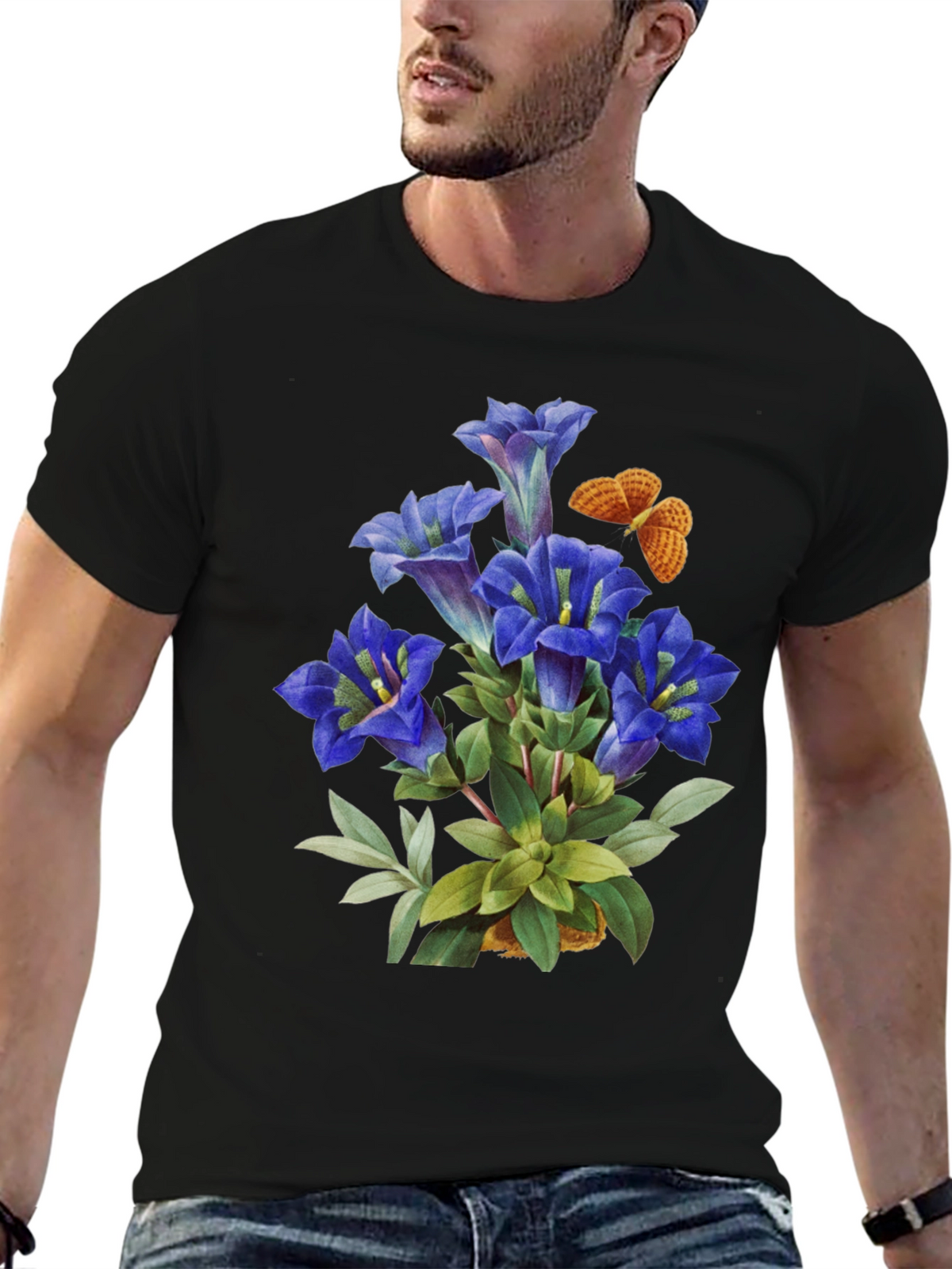 Floral Butterfly Graphic Tee - Black